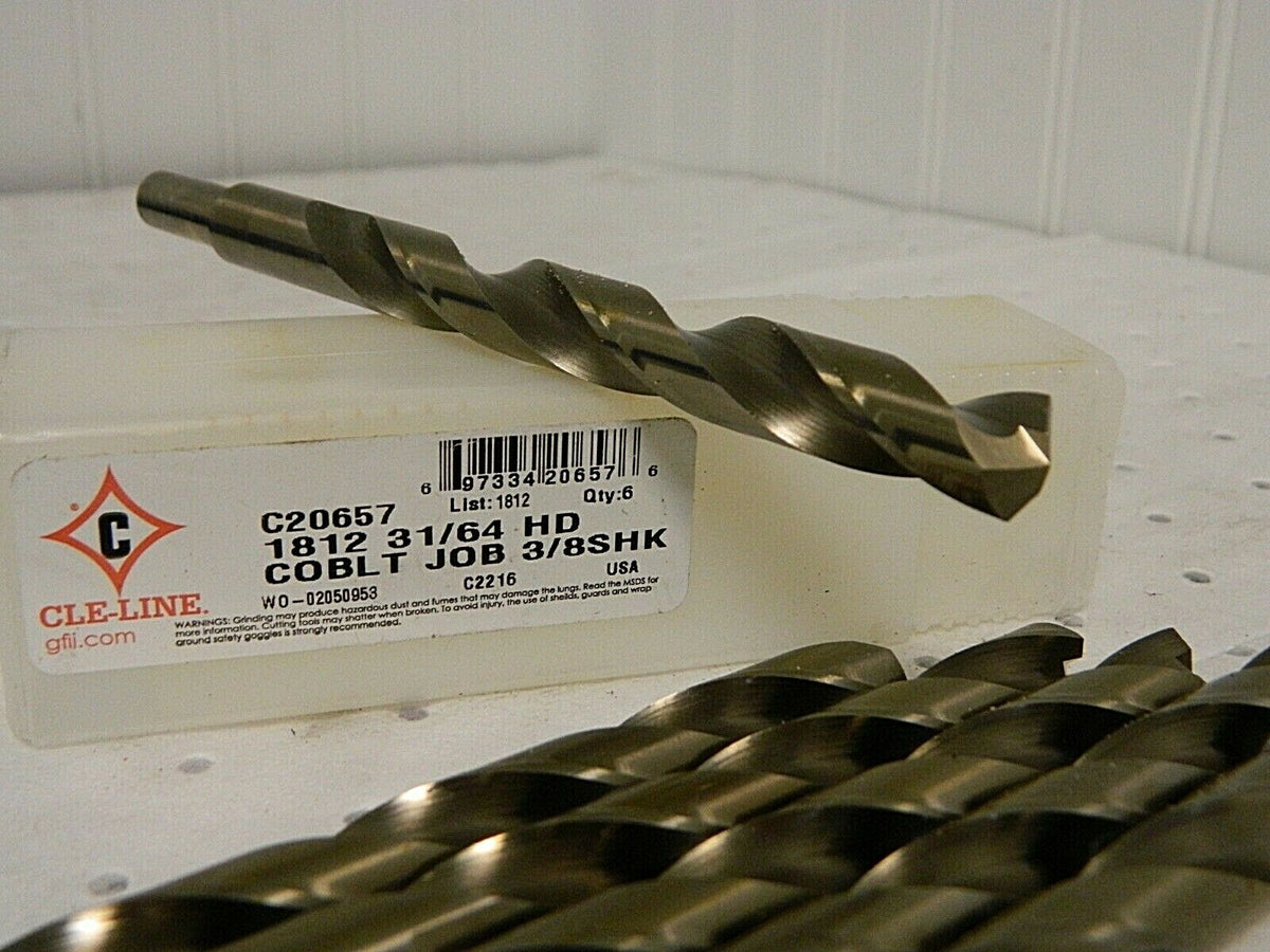 Cle-Line Cobalt Silver Deming & Reduced Shank Drill Bit 31/64" 135° QTY 6 C20657
