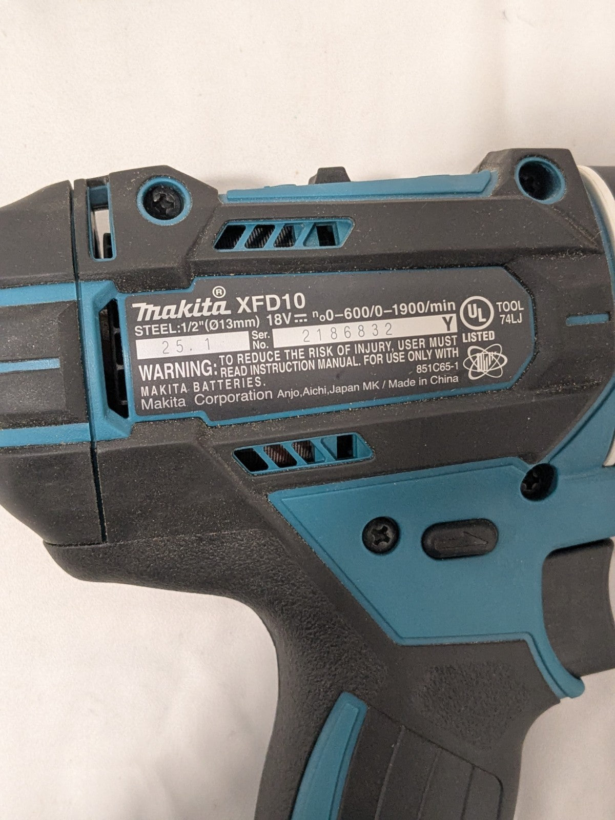 Makita Cordless Drill 18V 1/2" Chuck, 0 to 600 & 0 to 1,900 RPM XFD10Z TOOL ONLY