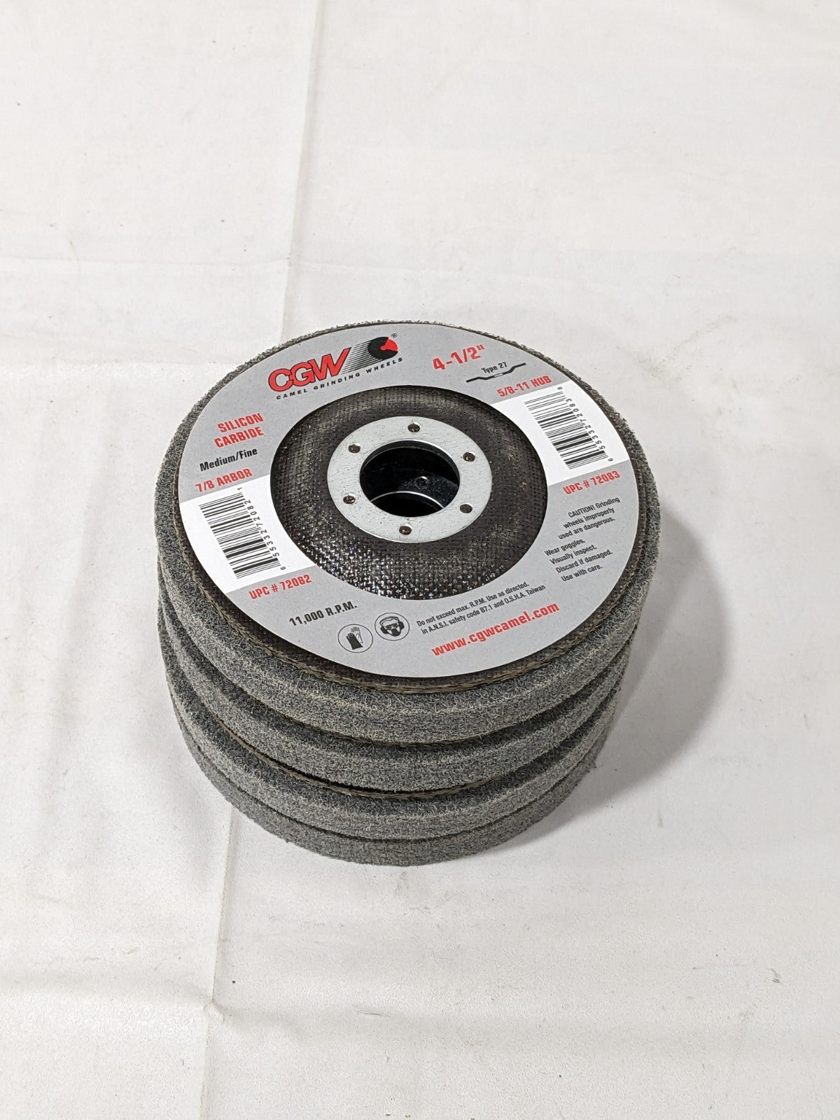 CGW Grinding Wheel 4-1/2 x 7/8 Silicon Carbide Medium-Fine Qty 4 72082