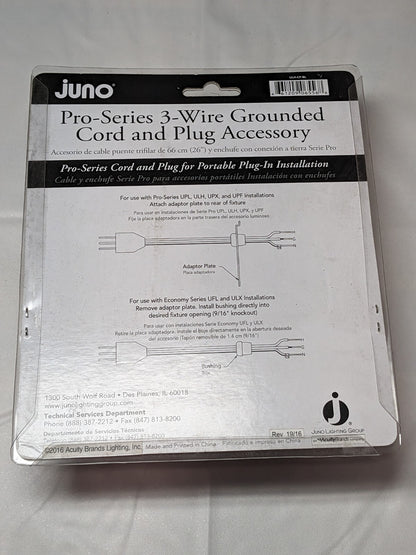 Juno Lighting 6’ Cord And Plug Connector 3-Wire Black ULH-CP-BL