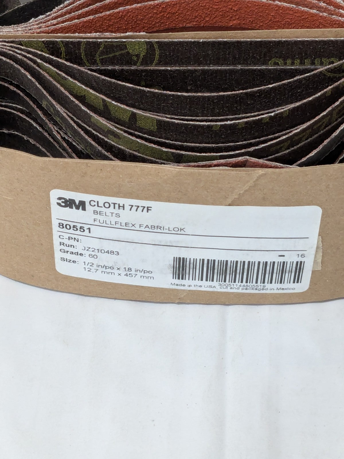 3M Abrasive Belt 1/2" W, 18" OAL, 60G, Ceramic Aluminum Oxide Qty 50 7