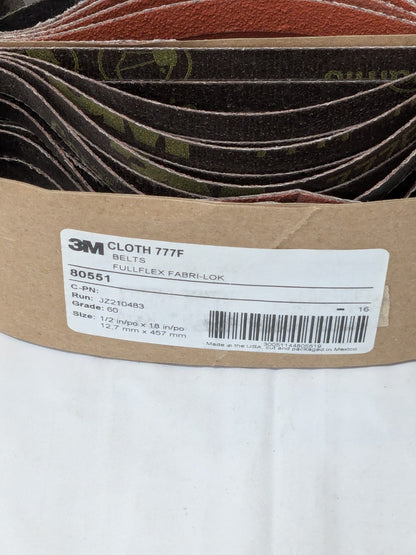 3M Abrasive Belt 1/2" W, 18" OAL, 60G, Ceramic Aluminum Oxide Qty 50 7