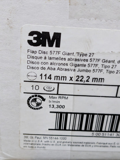 3M Flap Disc: 4-1/2" Dia, 7/8" Hole, 36 Grit, ZA, Type 27 Qty 10 7010363149