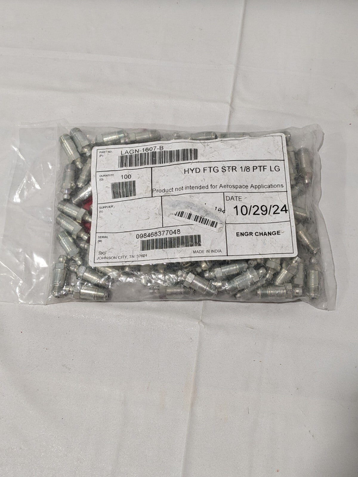 Alemite 1/8 PTF Straight Fittings 1-1/4 OAL Qty 100 1607-B