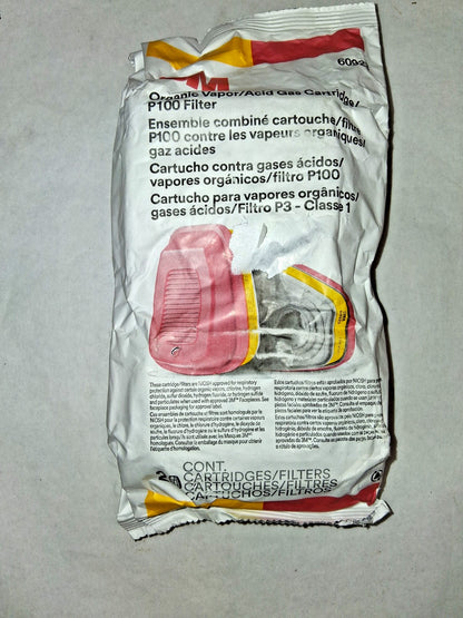 3M Organic Vapor / Acid Gas Cartridges P100 Filter 2pk 60923