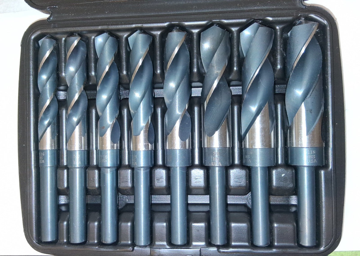 Drillco Reduced Shank Drill Bit Set 8 Pc 9/16 to 1" 118 deg HSS 090598