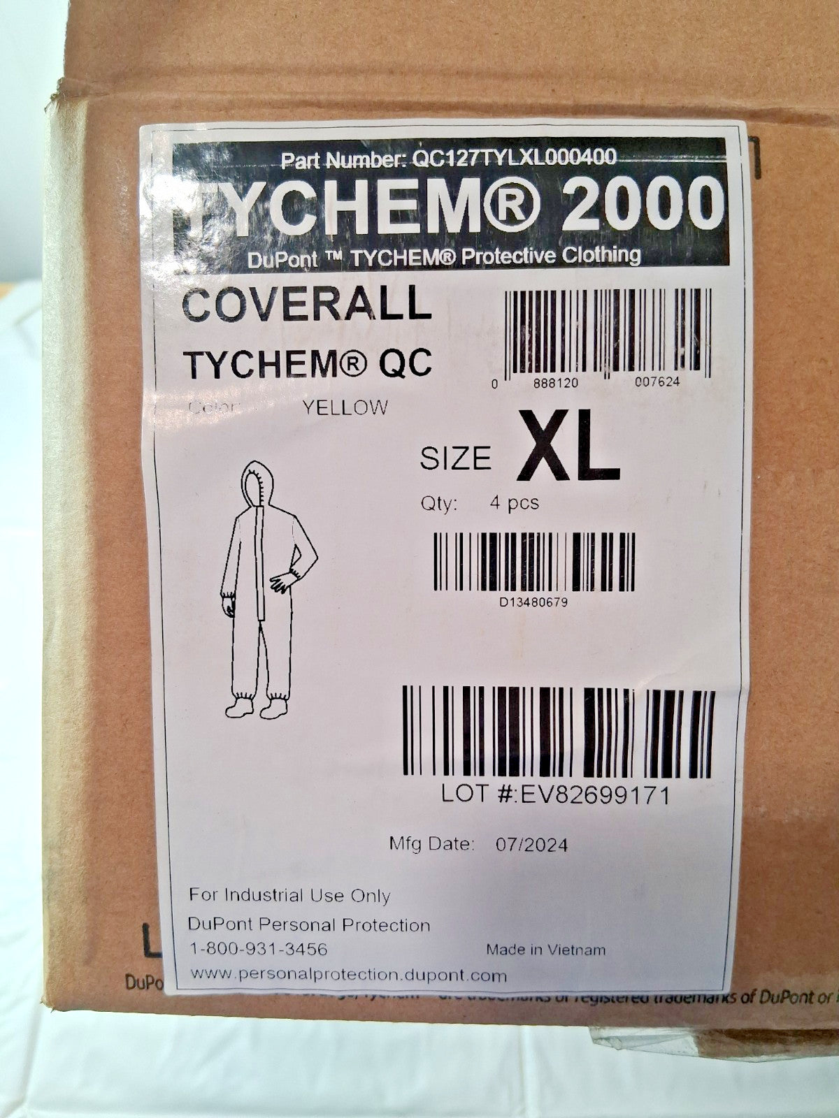 Dupont Chemical Protection Disposable Coveralls Size X-Large QTY4 QC127TYLXL000