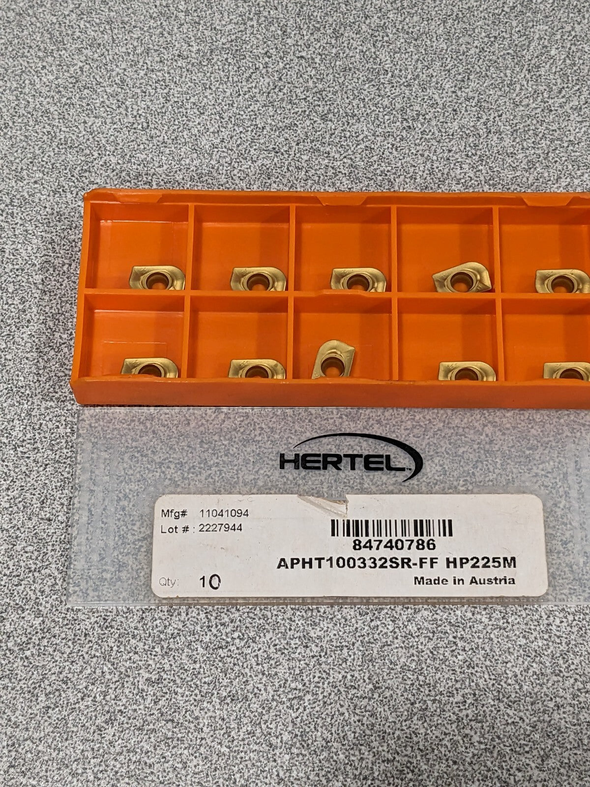 HERTEL Milling Insert: APHT100332SRFF, HP225M, Solid Carbide Qty 10 84740786