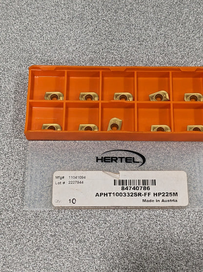 HERTEL Milling Insert: APHT100332SRFF, HP225M, Solid Carbide Qty 10 84740786
