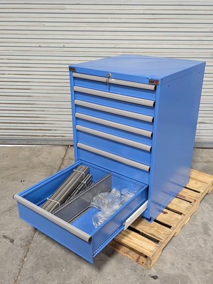 Lista Modular Storage Cabinet 7 Drawer 41" H. x 28" W. x 28" D. Steel Blue