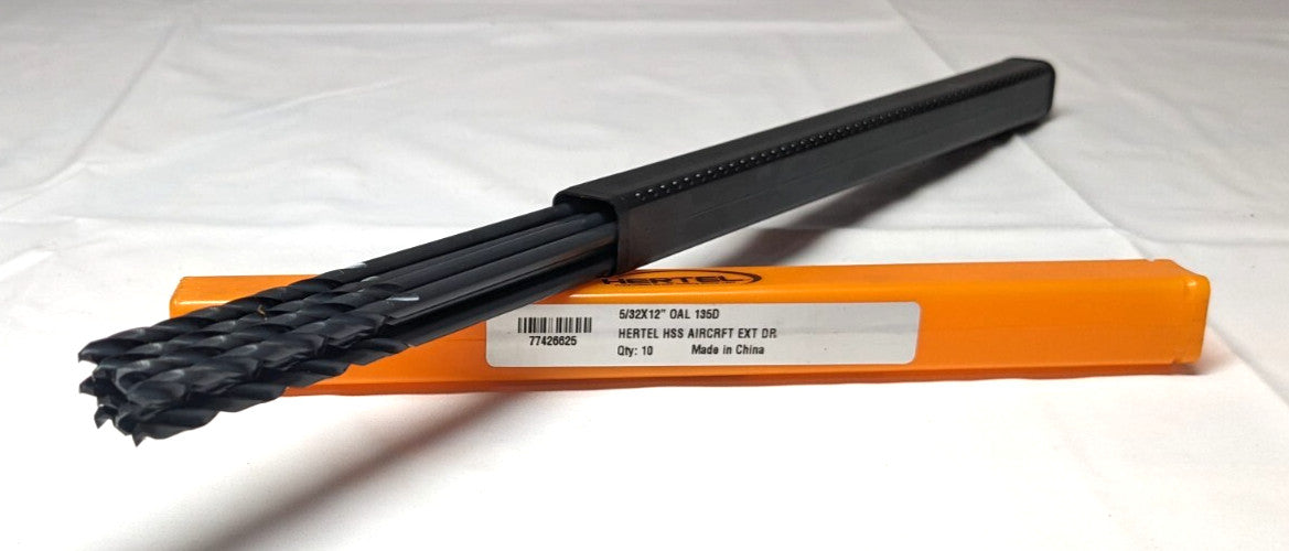 Hertel  Aircraft Extention Drills 5/32"  HSS  12" OAL  *QTY 10*  C.E05.0397