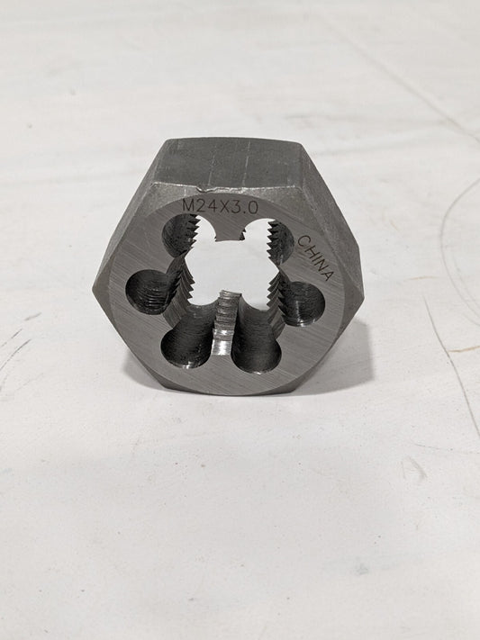 Hex Rethreading Die: M24x3, 1" Thick, Right Hand, Carbon Steel 364-0243