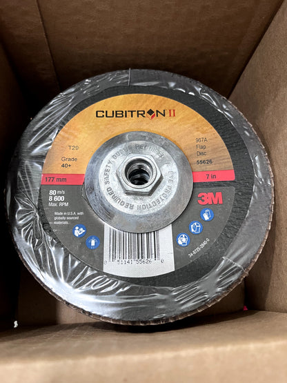 3M Flap Disc: 7" Dia, 40 Grit, Premium Ceramic Alumina, Type 29 QTY 5