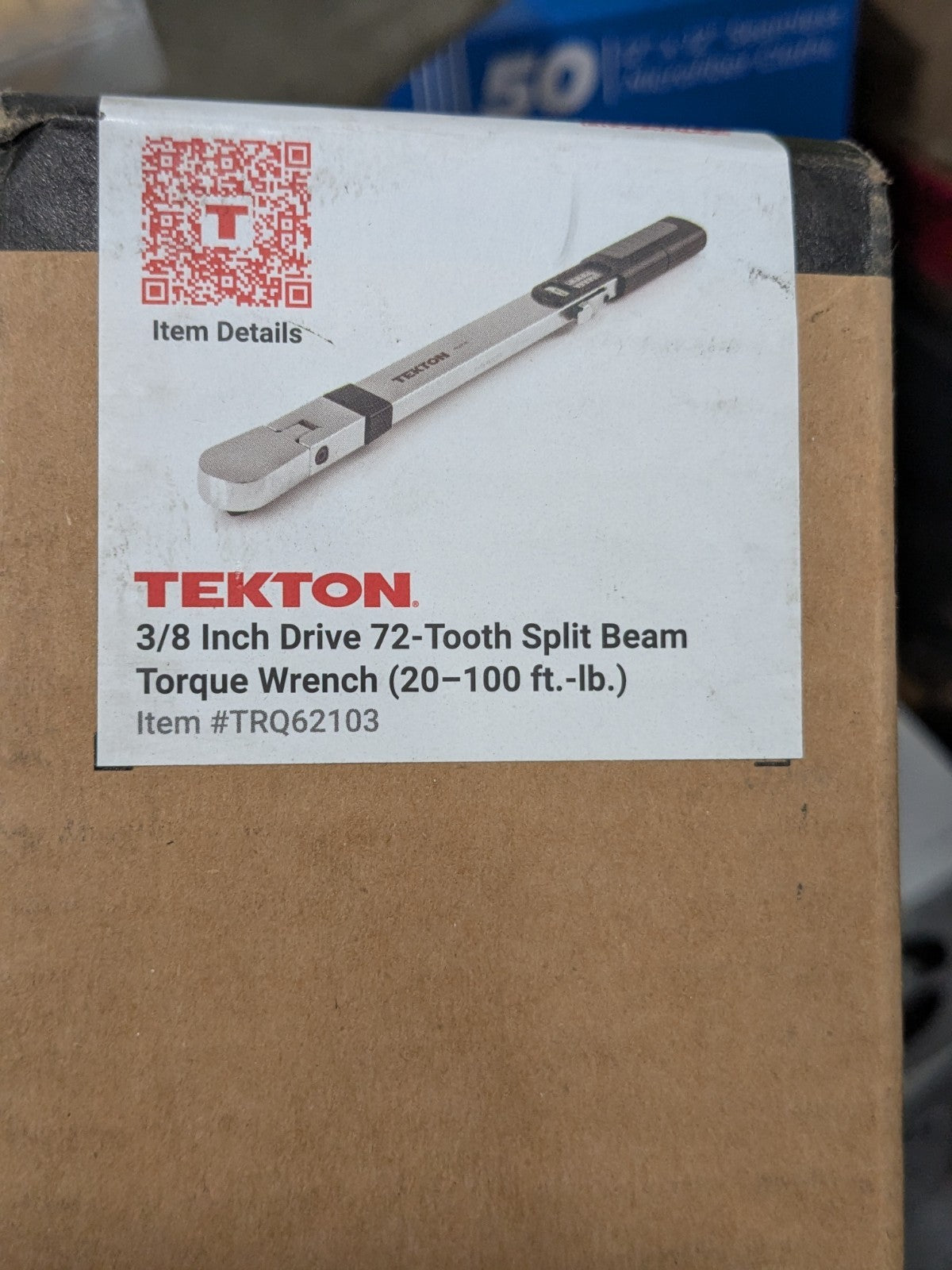 Tekton Beam Torque Wrench: 3/8 in Drive, Square Drive, 18.8000" OAL TRQ62103