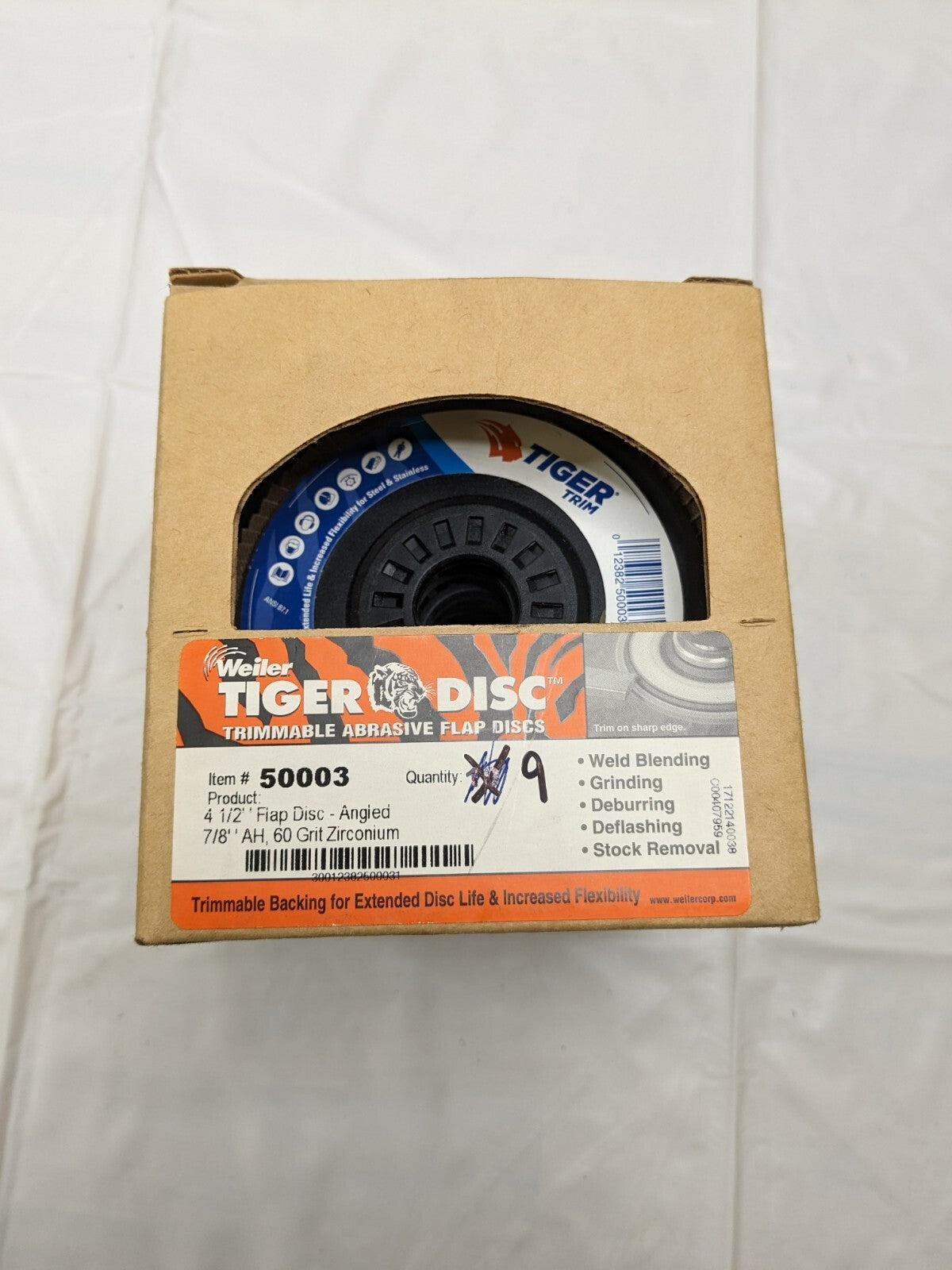 WEILER Flap Disc: 7/8" Hole, 60 Grit, Zirconia Alumina, Type 29 Qty 9 50003