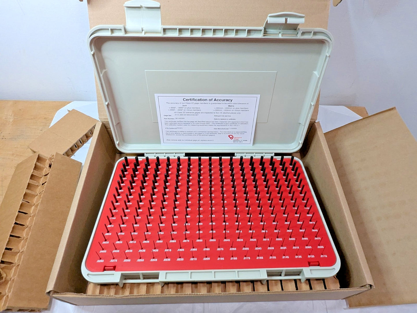 Vermont Gage 240 Piece Plug Gage Set Class ZZ 0.0115 to 0.2505" Range 901400300