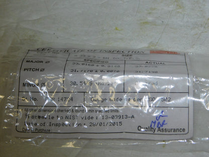 SPI M33x2, Class 6H, Single End Plug Thread Go Gage 34-566-0