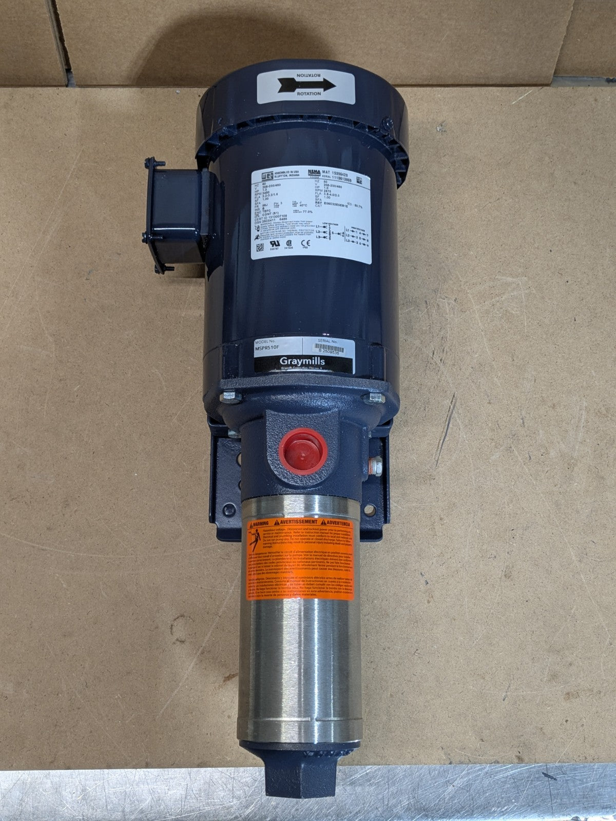 Graymills Multi-Stage Immersion Coolant Pump 1 HP 230/460v 3 Ph. MSPR5-1.0F