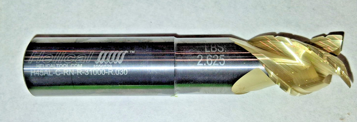 Helical Solutions Corner Radius End Mill 1" Dia 1" S H45AL-C-RN-31000-R.030