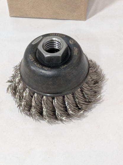 Osborn Cup Brush: 2-3/4" Dia, 0.014" Wire Dia, Stainless Steel, Knotted 33567