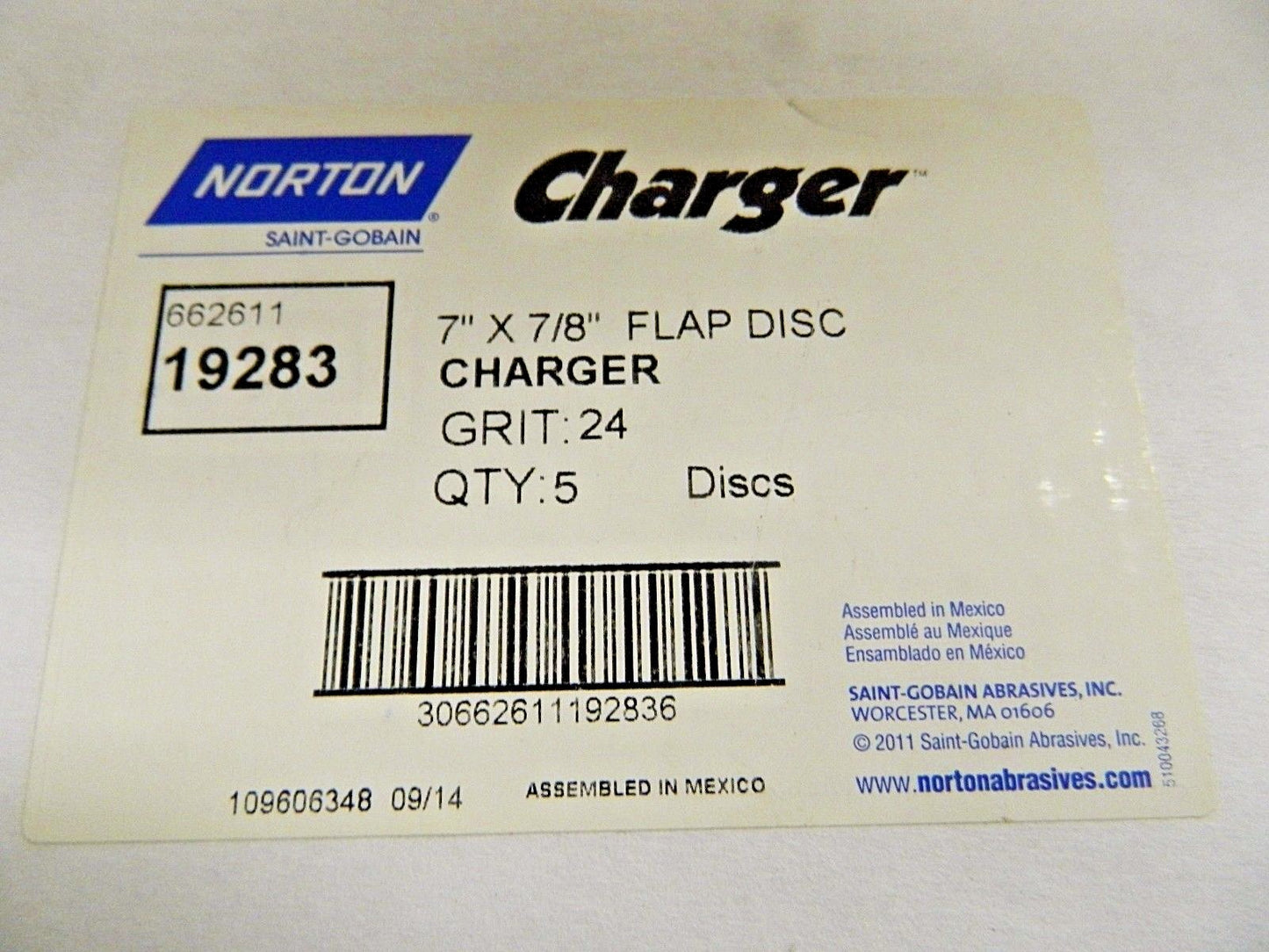Norton Charger Conical Flap Discs 7"Dia x 7/8" 24 Grit Type 29 Qty 5 6