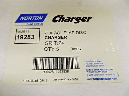 Norton Charger Conical Flap Discs 7"Dia x 7/8" 24 Grit Type 29 Qty 5 6