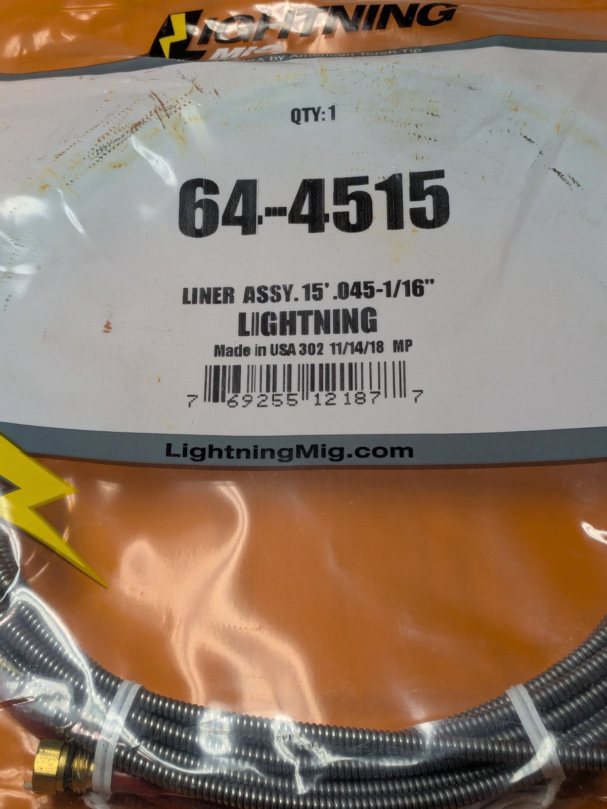 AMERICAN TORCH TIP Liner Assembly: 1/16 in x 15 ft, 64-4515