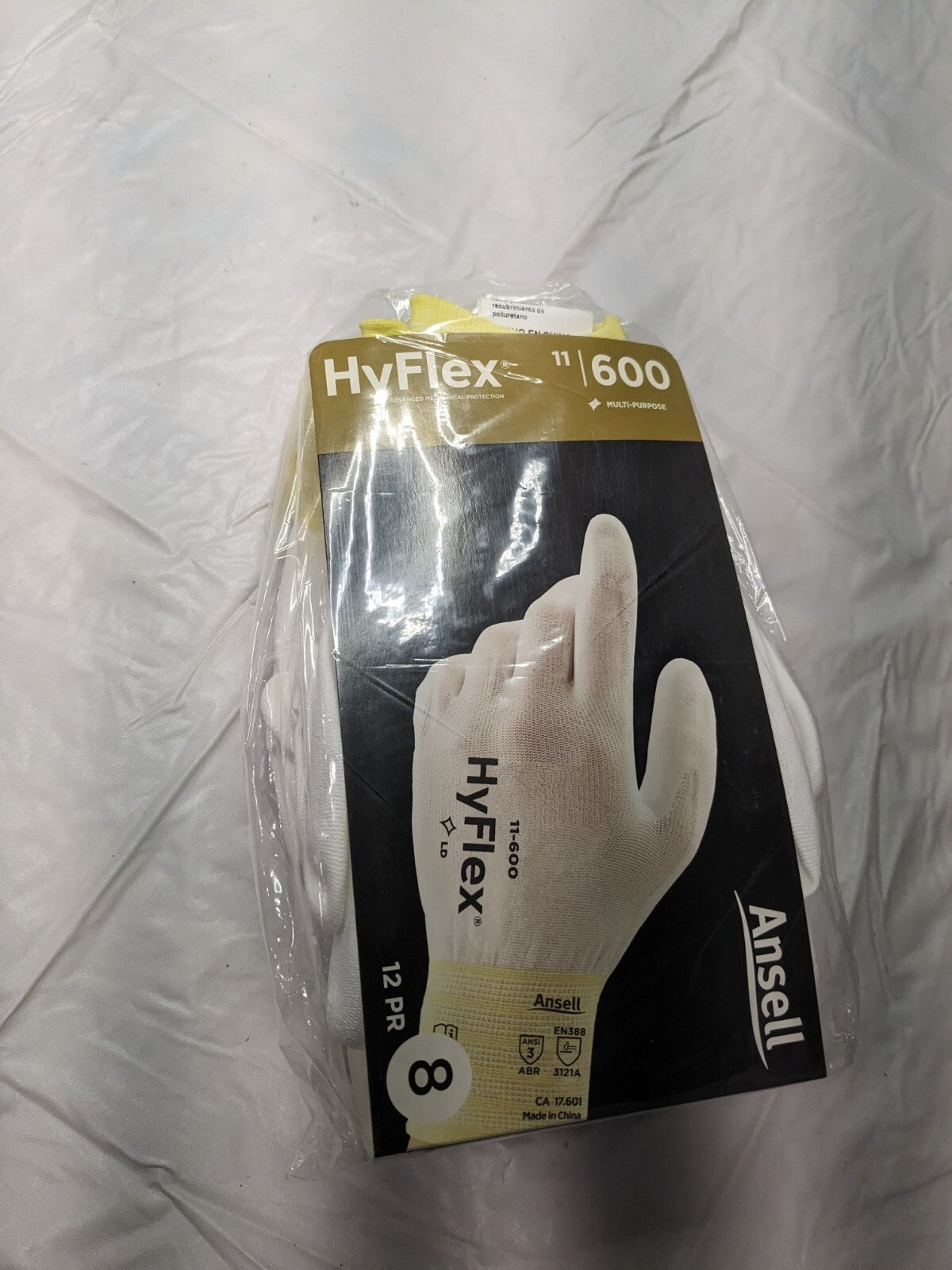 Ansell 1dz HyFlex White Polyurethane Palm Coated Industrial Gloves sz 8 11-600