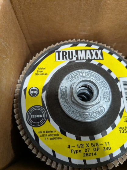 Tru-Maxx Flap Disc: 4-1/2" Dia, Zirconia Alumina, Type 27 Qty 10 66254443391