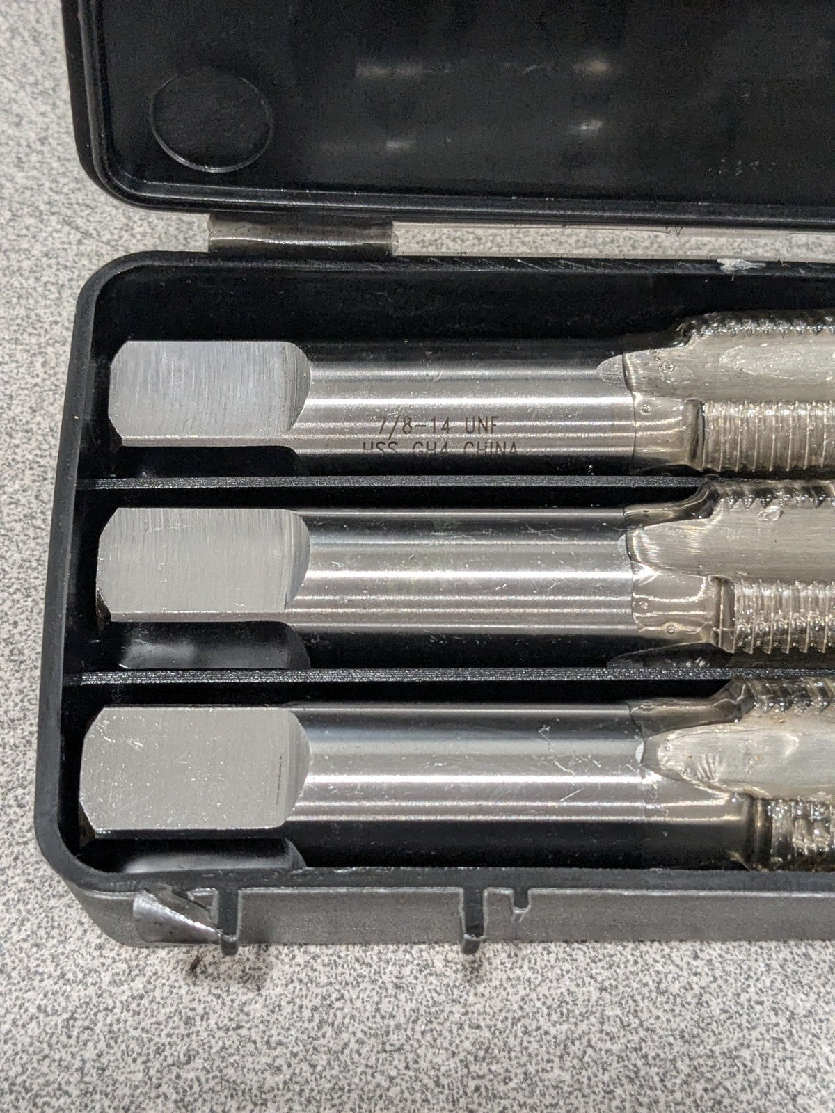 Interstate Tap Set: 7/8-14 UNF, 4 FL, High Speed Steel, Bright Finish 04488177