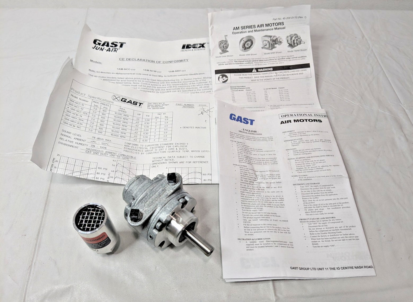 Gast Counterclockwise Hub Air Actuated Motor 0.45 hp 1AM-NCC-12