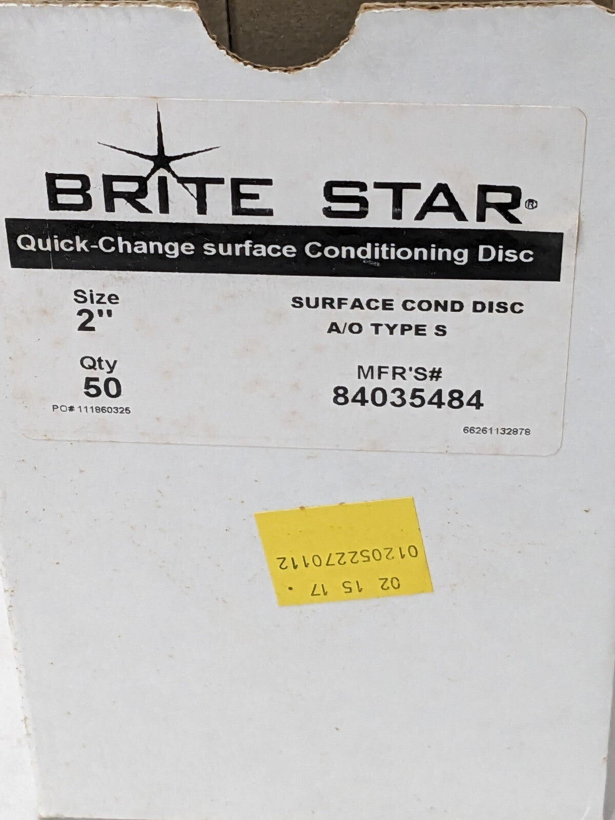 Brite Star Quick-Change Disc: Type S, 2" Dia, Aluminum Oxide QTY 50 84035484