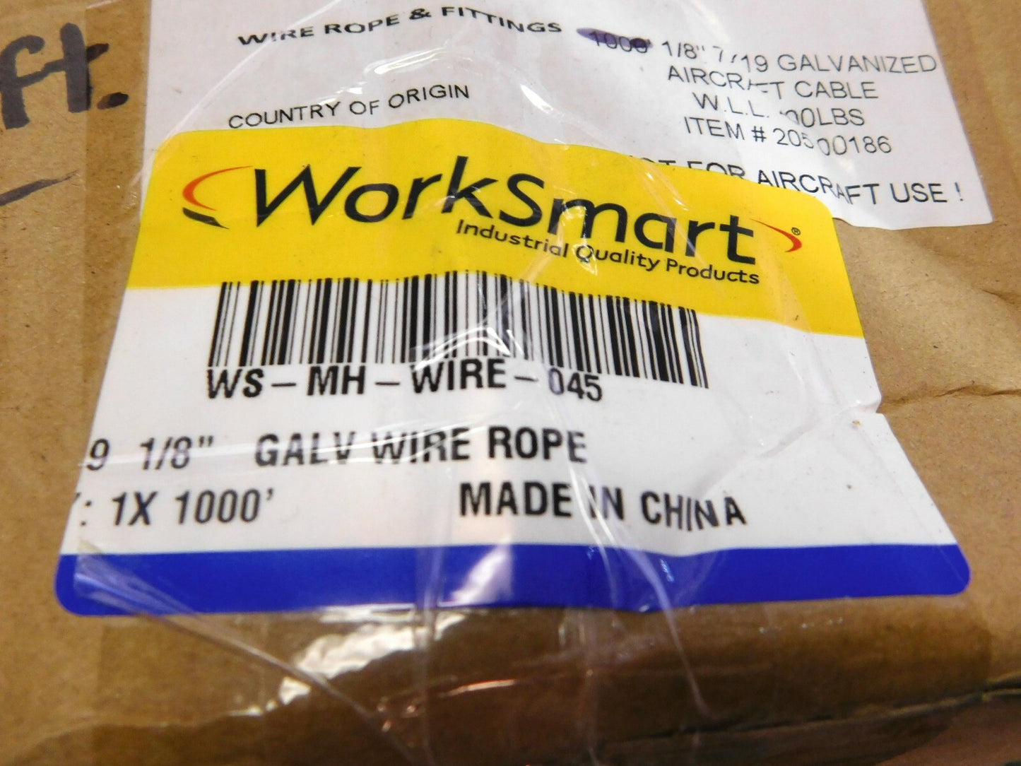 WorkSmart Galvanized Steel Wire Rope1/8” Dia 7”x19” Strand Core 770Ft WS-MH-Wire