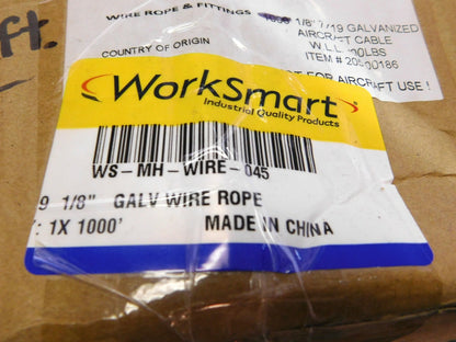 WorkSmart Galvanized Steel Wire Rope1/8” Dia 7”x19” Strand Core 770Ft WS-MH-Wire