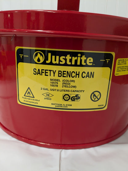 Justrite 2 Gallon Capacity, Coated Steel, Red Bench Can 10575
