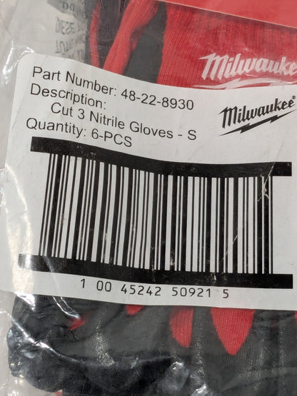 Milwaukee Cut-Resistant Glove Cut A3, Puncture 0, Sz S 6 Pairs 48-22-8930