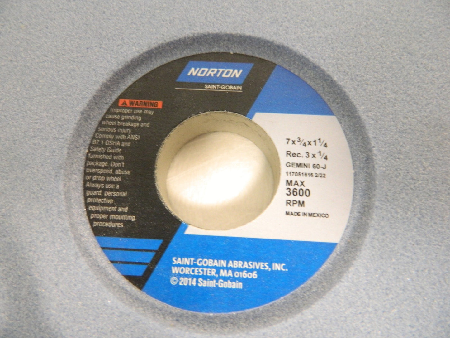 Norton 7" Diam x 1-1/4" Hole x 3/4" Thick Gemini 60 Grit J Grindi
