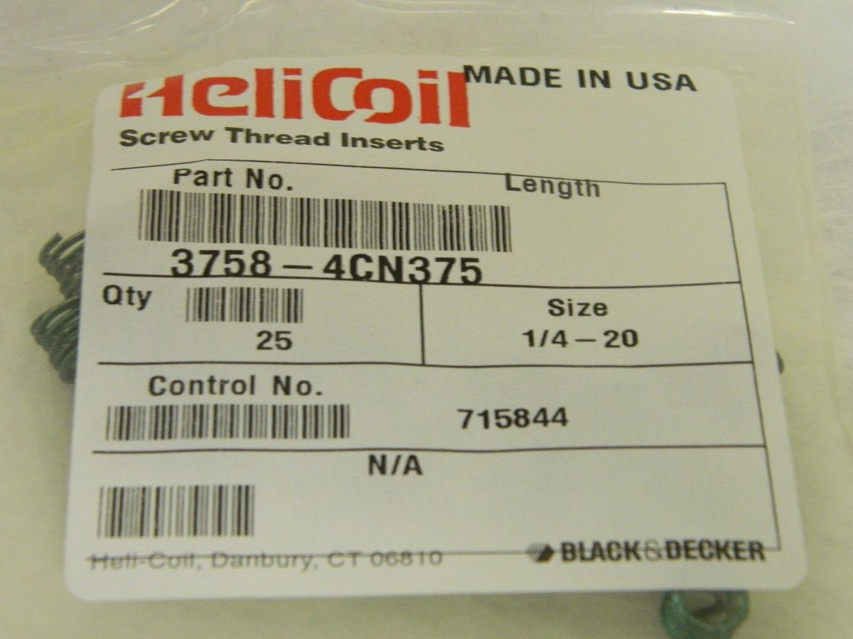Heli-Coil Stainless Steel Screw Locking Insert 1/4"-20 Bag of 25 3758-4CN37