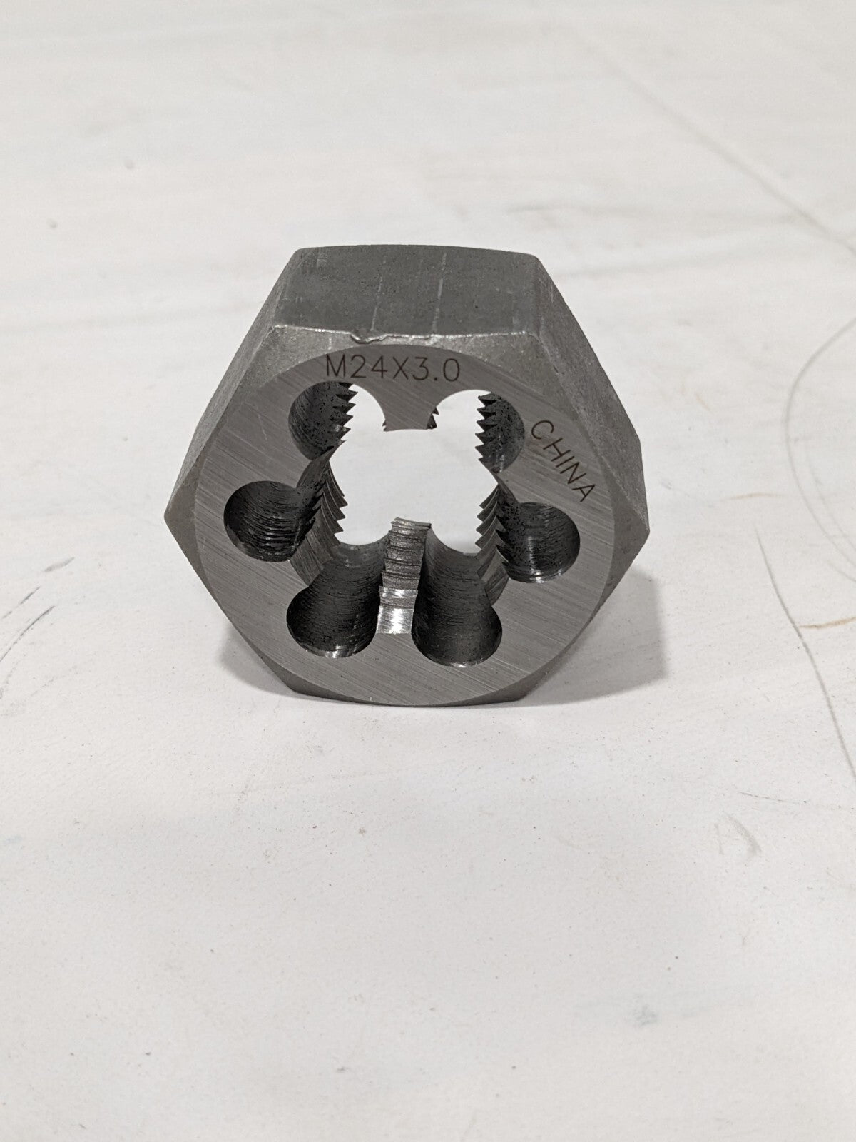 Hex Rethreading Die: M24x3, 1" Thick, Right Hand, Carbon Steel 364-0243