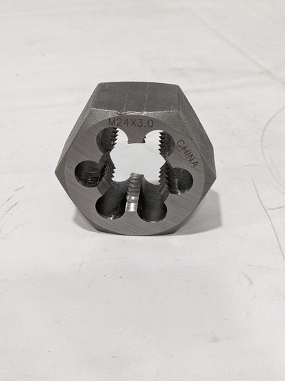 Hex Rethreading Die: M24x3, 1" Thick, Right Hand, Carbon Steel 364-0243