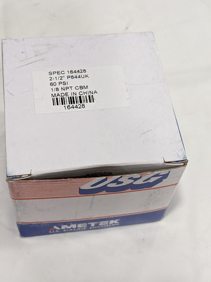 AMETEK Pressure Gauge: 21/2" Dial, 0 to 60 psi, 1/8" Thread 164428