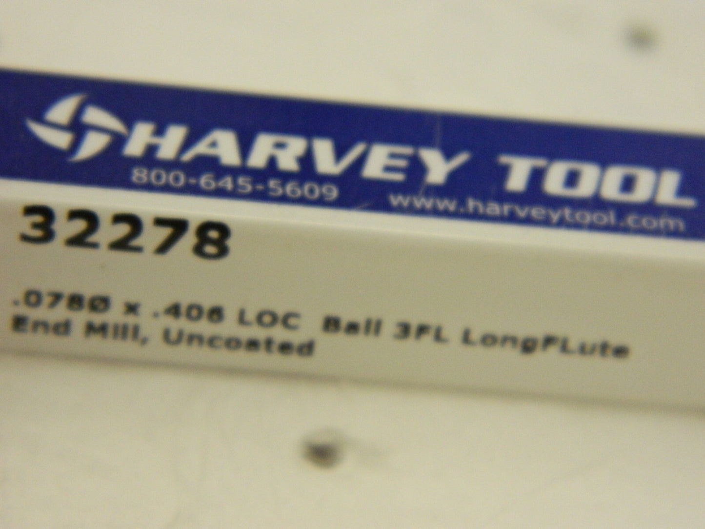 HARVEY TOOL Ball End Mill: 0.078 Dia, 0.406 LOC, 3 Flute, Solid Carbide 32278