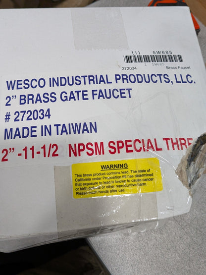 Wesco 2" Brass Rigid Drum Gate Valve, Self Closing 272034
