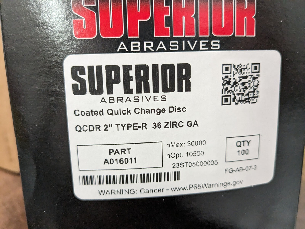 SUPERIOR ABRASIVES QuickChange DiscType R 2" Dia 36 Grit approx. 100pcs A016011