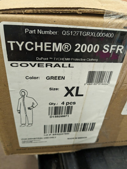 DUPONT Disposable Coveralls: Tychem 2000 SFR Sz XL Qty 4 QS127TGRXL000400