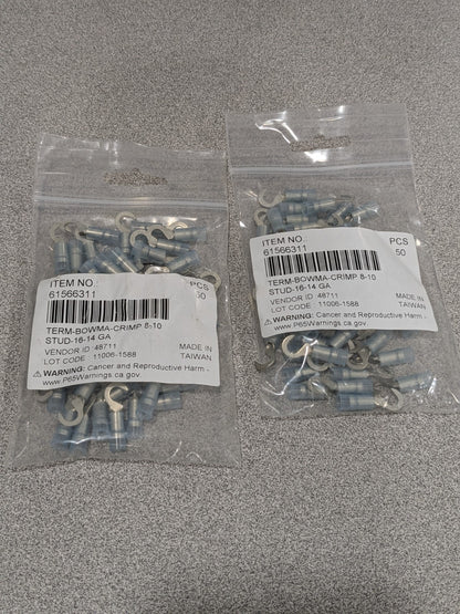 Hook Ring Terminal: 16 to 14 AWG, Crimp Connection Qty 100 61566311