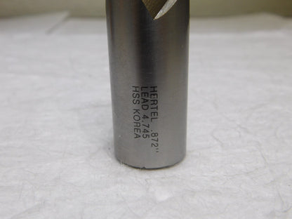 Hertel HSS Keyway End Mill 7/8 Dia 1.5 LOC 2Fl 30º Helix 3.75 OAL 84508290