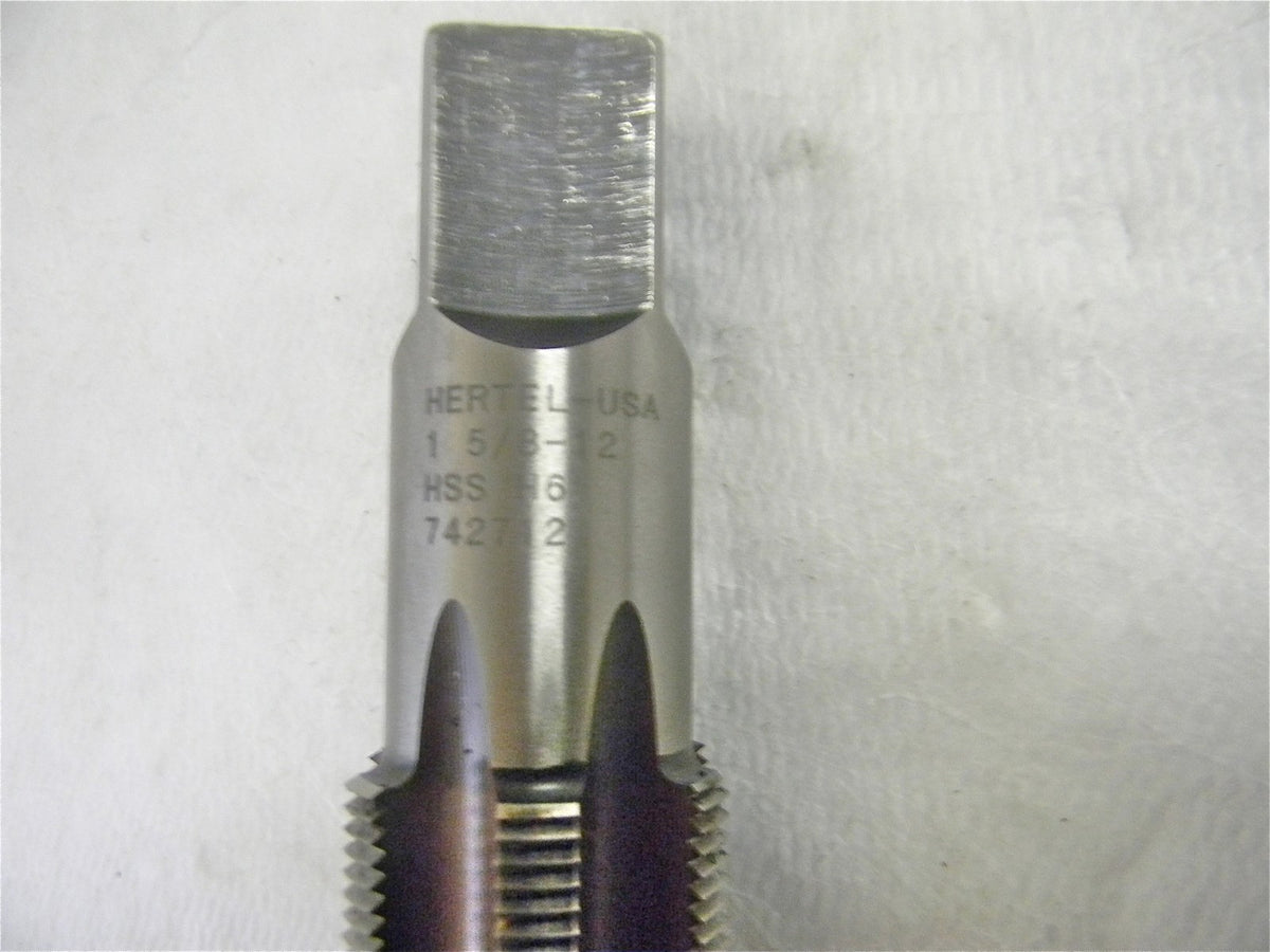 Hertel HSS STD Hand Plug Tap 1-4/8"-12 UNS 6Fl RH 5" OAL 59898403