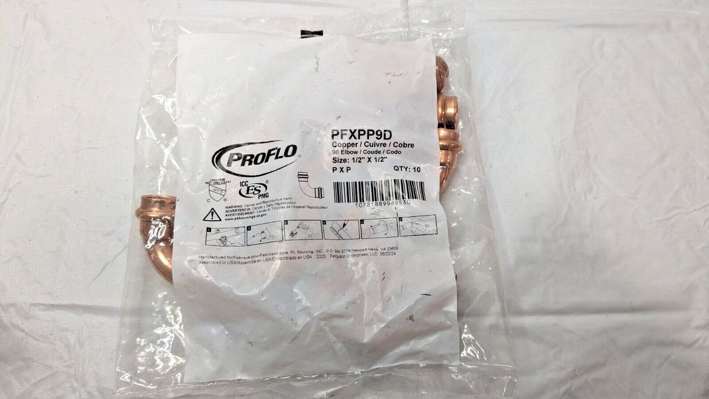 10 PACK PROFLO 1/2" Copper Press Short Radius 90° Elbows PFXPP9D