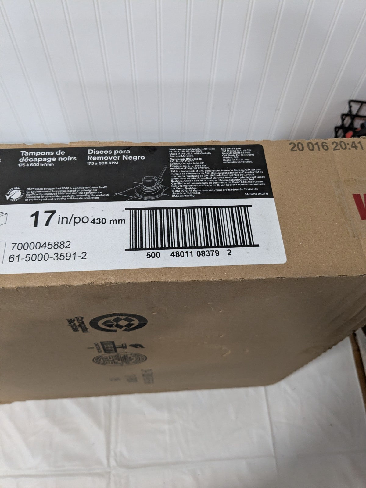 3M Black Stripper Pad 7200, 432 mm x 82 mm, 17 in Box of 5 7000045882